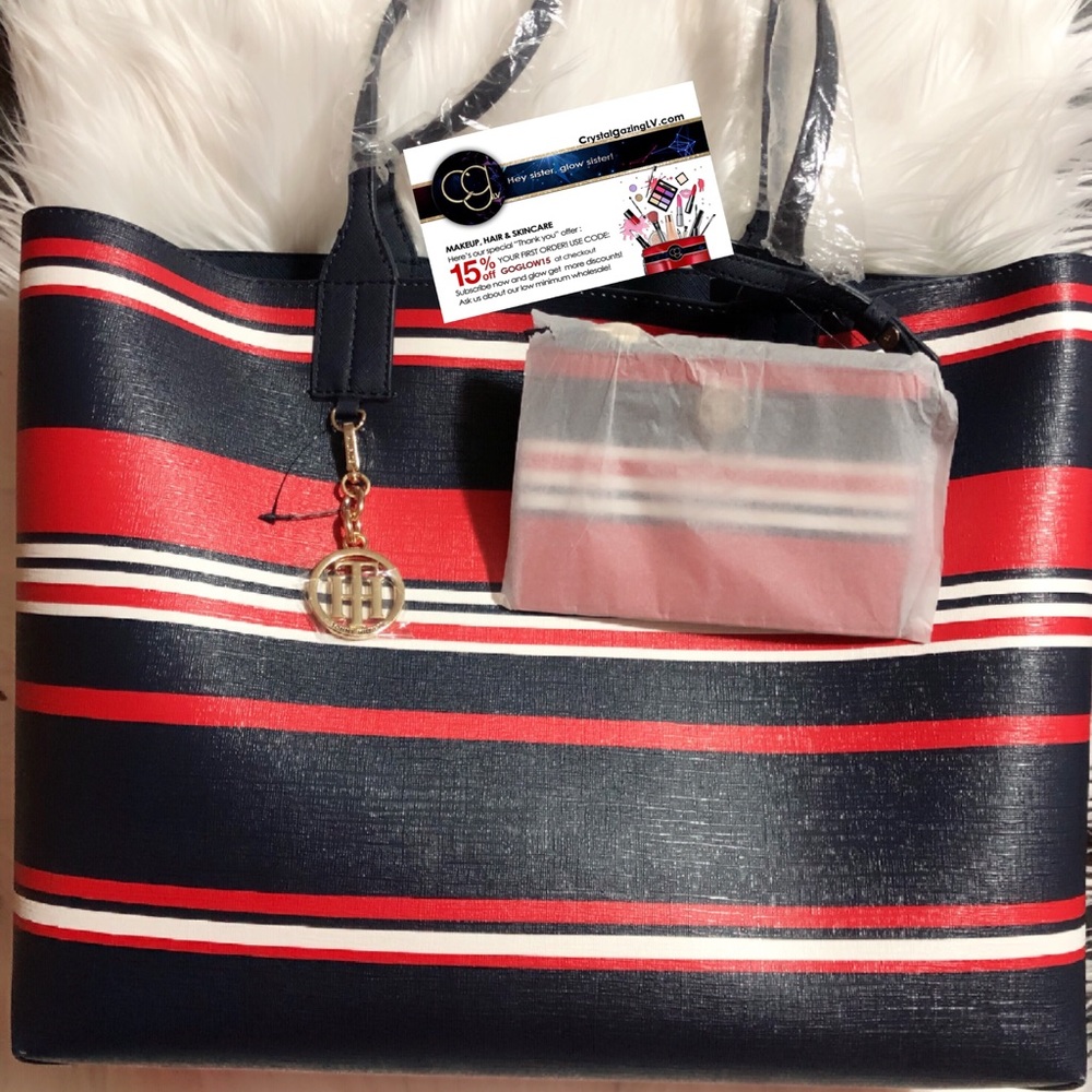 TOMMY HILFIGER TALIA TOTE RACING WITH POUCH, NWT